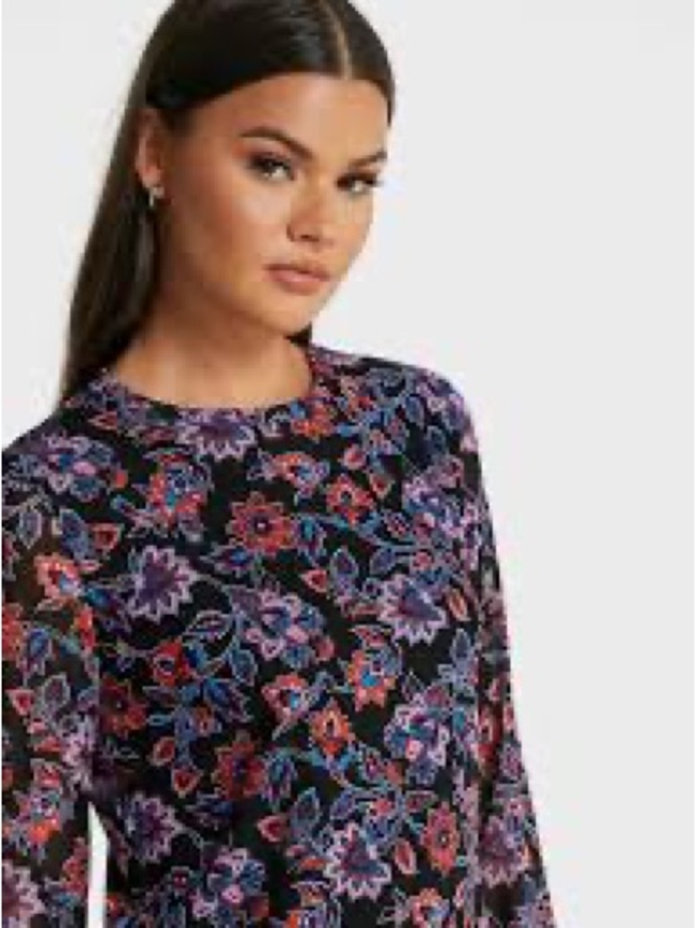 Banana Republic Mesh Floral-Crewneck Top - Black Multi